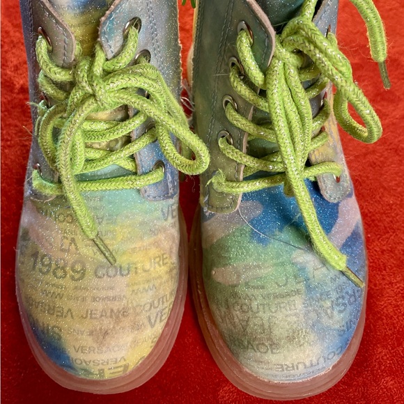 VERSACE Jeans Couture KIDS Colorful LOGO Print ANKLE BOOTS Size 10 - Picture 12 of 16